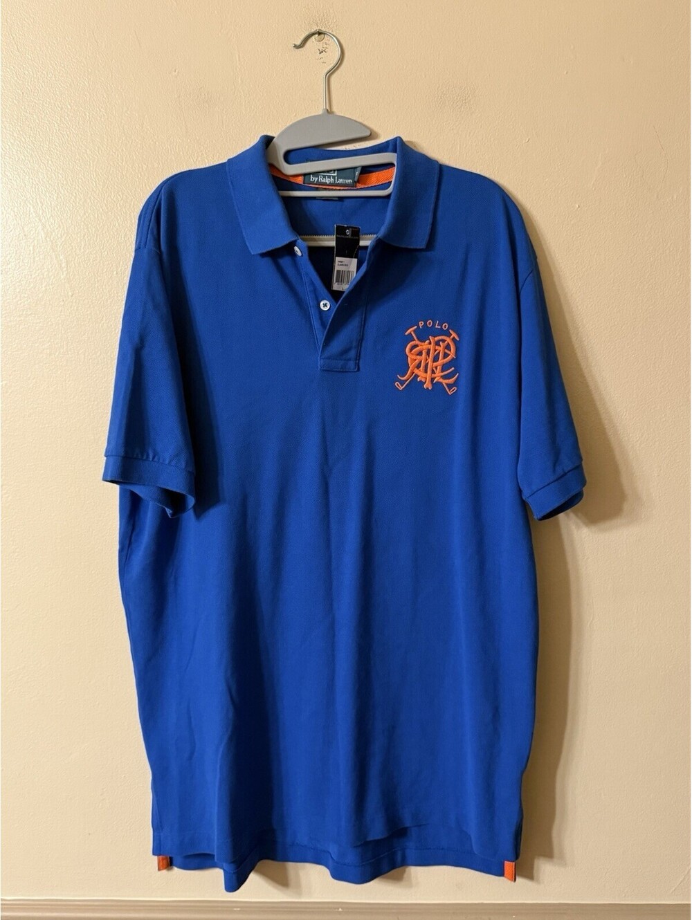 Polo Ralph Lauren Cross Mallet Logo Embroidered Polo Shirt Size L Blue
